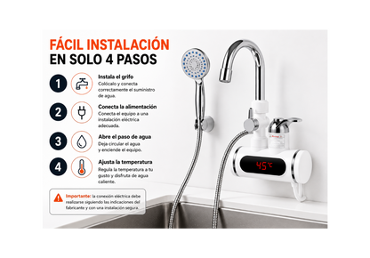 Grifo Calentador con Ducha y Temperatura Ajustable